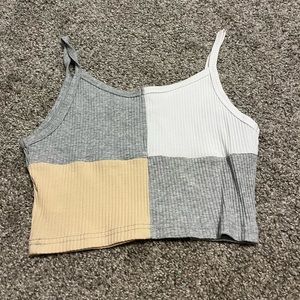 grey, white, and tan tank top, cropped size S